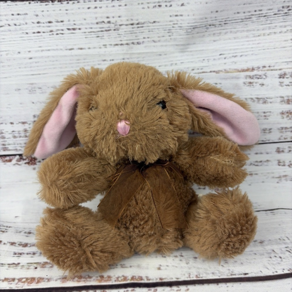 Dan Dee Plush Brown Bunny Pink Ears 6"‎ Sitting MTY International Stuffed Animal